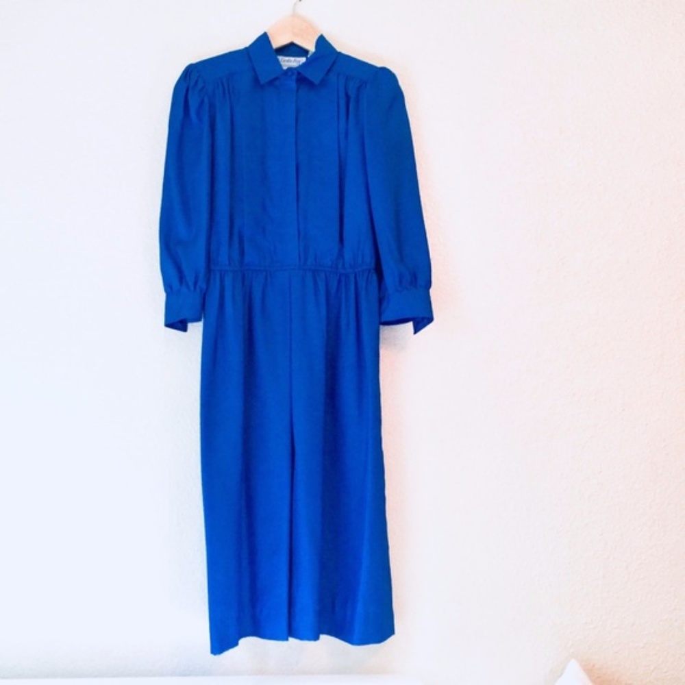 Vintage 1980s Blue Secretary Dress Leslie Fay size 6